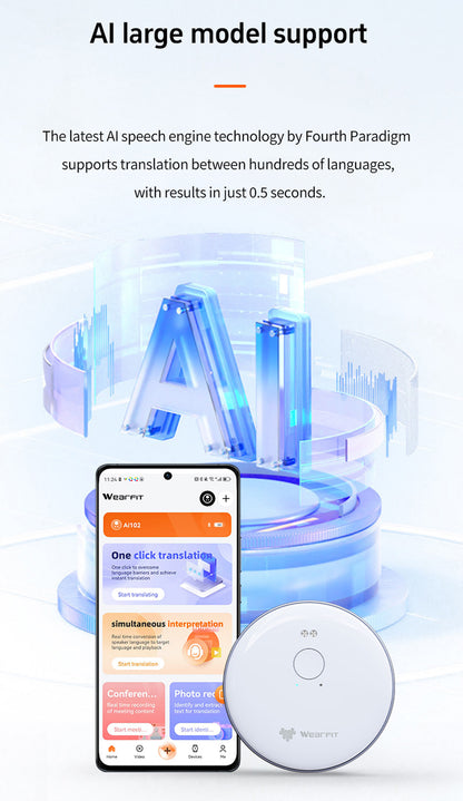 AI-102 Mobile Translation Assistant with Bluetooth 5.4, Real-time Translation, 6-Day Battery Life