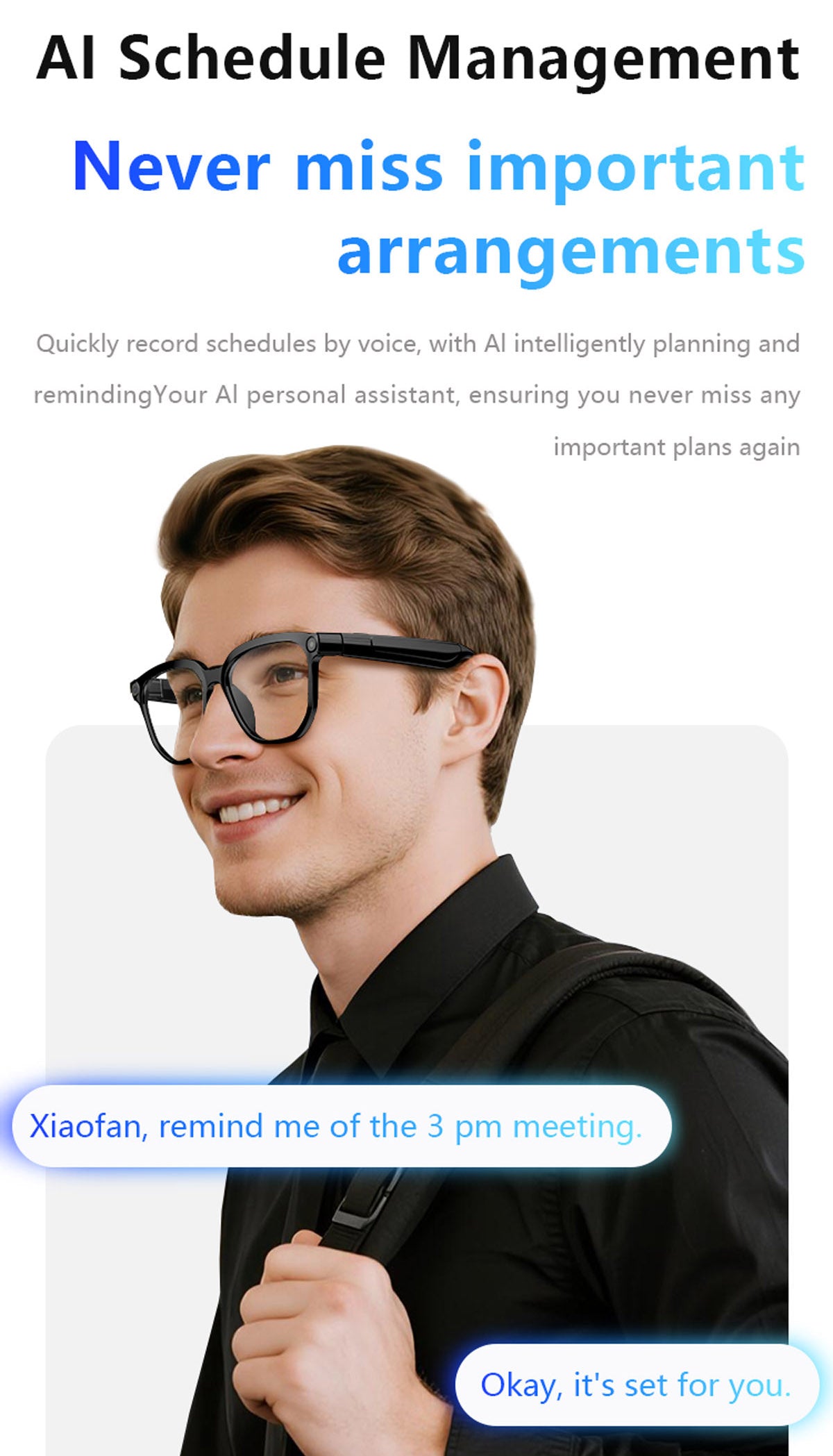 Ai106 Smart Glasses with Bluetooth and AI Translator Voice Control 6MP Camera WIFI Bluetooth Connectivity Touchscreen Real-time Translation