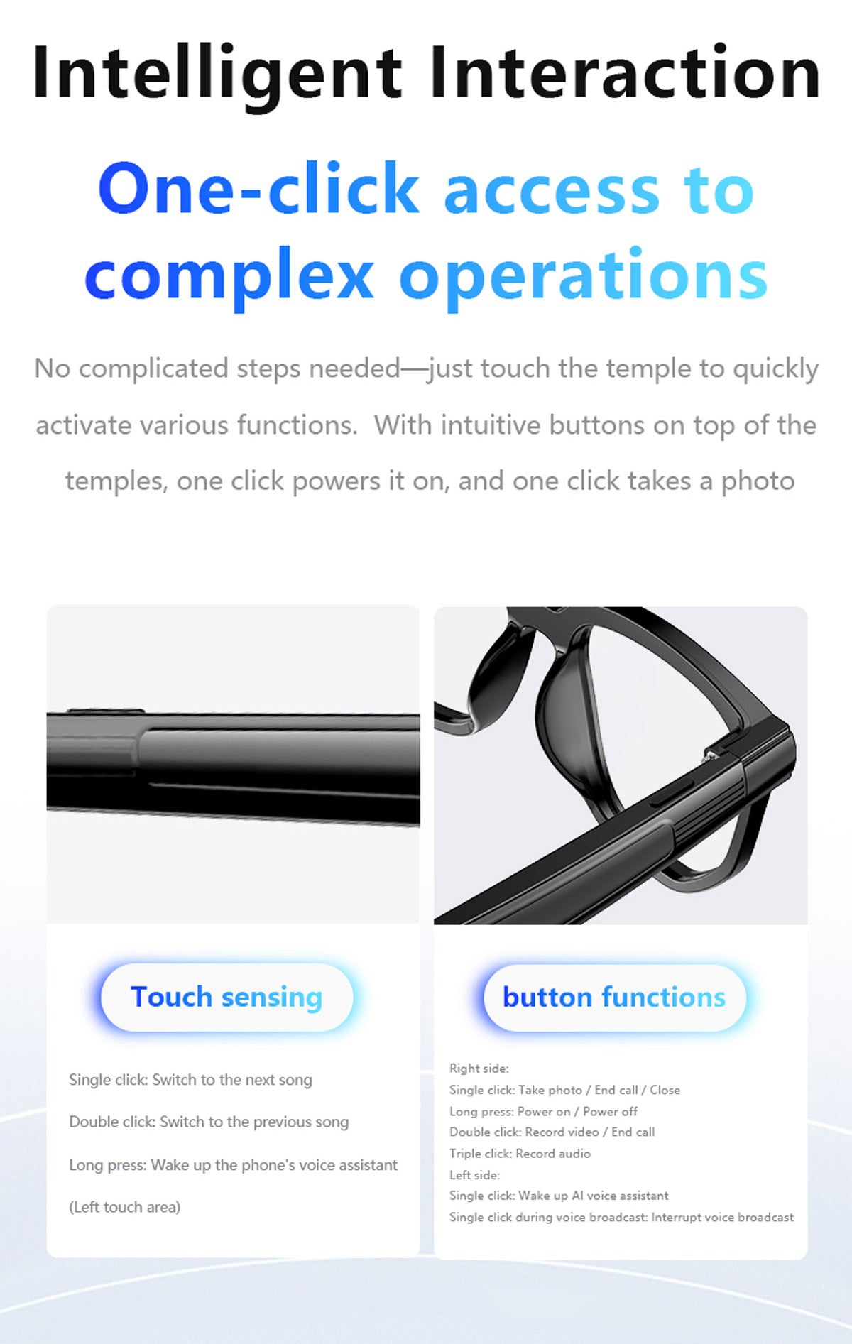 Ai106 Smart Glasses with Bluetooth and AI Translator Voice Control 6MP Camera WIFI Bluetooth Connectivity Touchscreen Real-time Translation