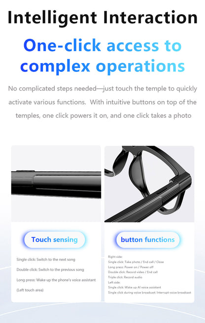 Ai106 Smart Glasses with Bluetooth and AI Translator Voice Control 6MP Camera WIFI Bluetooth Connectivity Touchscreen Real-time Translation