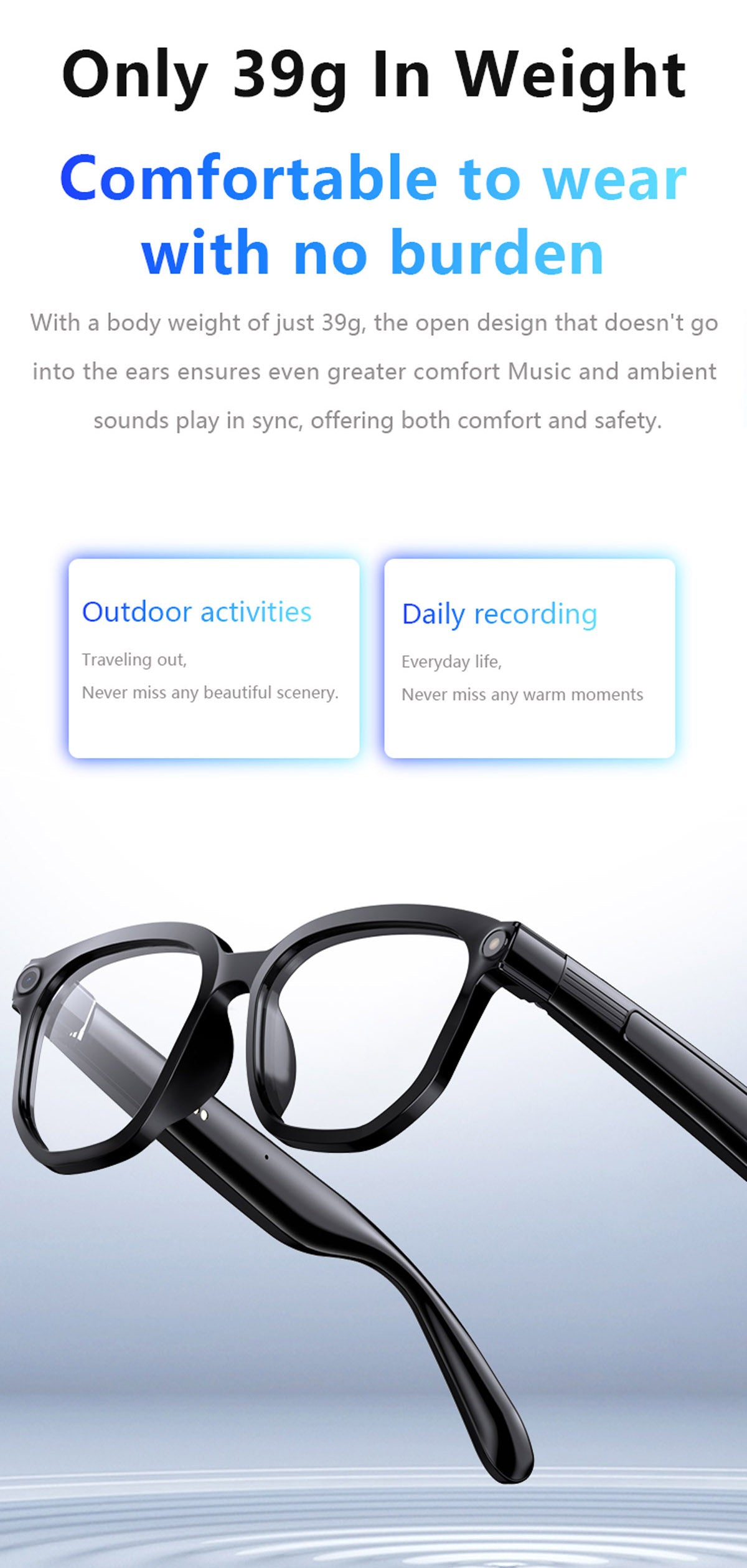 Ai106 Smart Glasses with Bluetooth and AI Translator Voice Control 6MP Camera WIFI Bluetooth Connectivity Touchscreen Real-time Translation