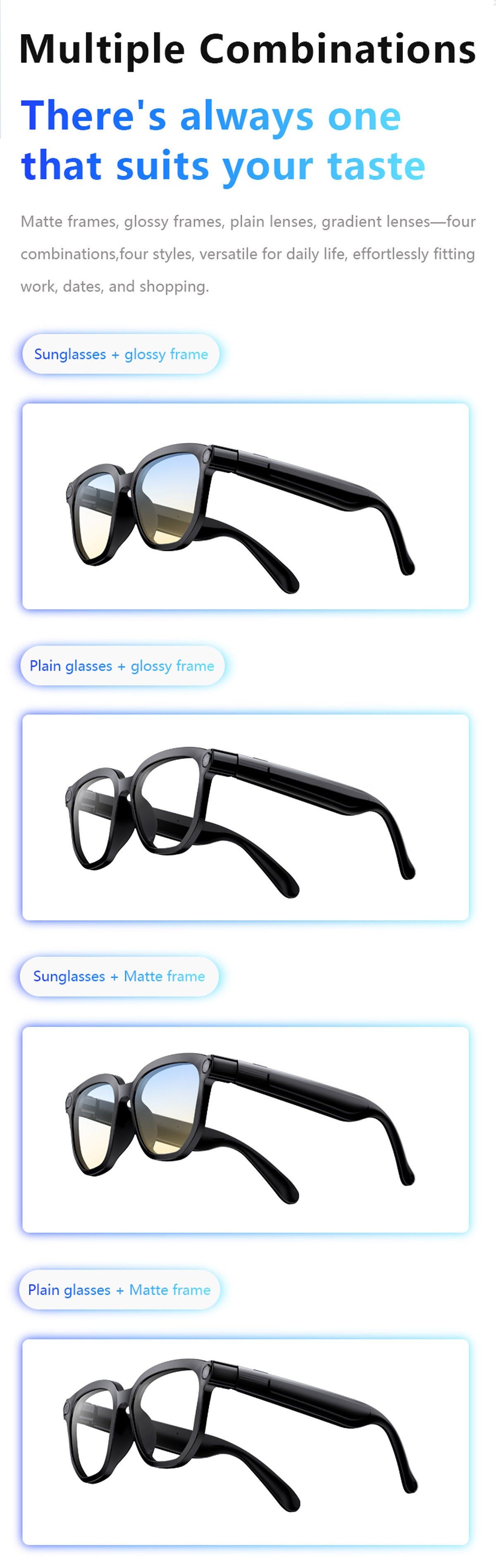 Ai106 Smart Glasses with Bluetooth and AI Translator Voice Control 6MP Camera WIFI Bluetooth Connectivity Touchscreen Real-time Translation