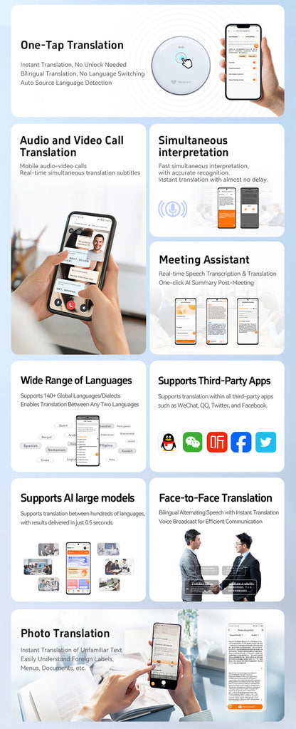 AI-102 Mobile Translation Assistant with Bluetooth 5.4, Real-time Translation, 6-Day Battery Life