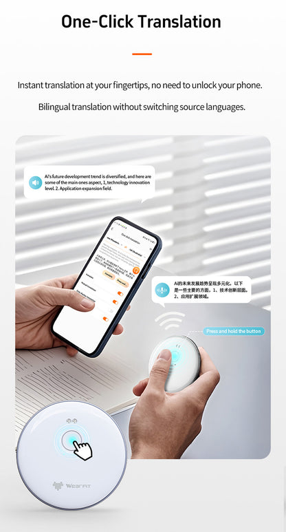 AI-102 Mobile Translation Assistant with Bluetooth 5.4, Real-time Translation, 6-Day Battery Life