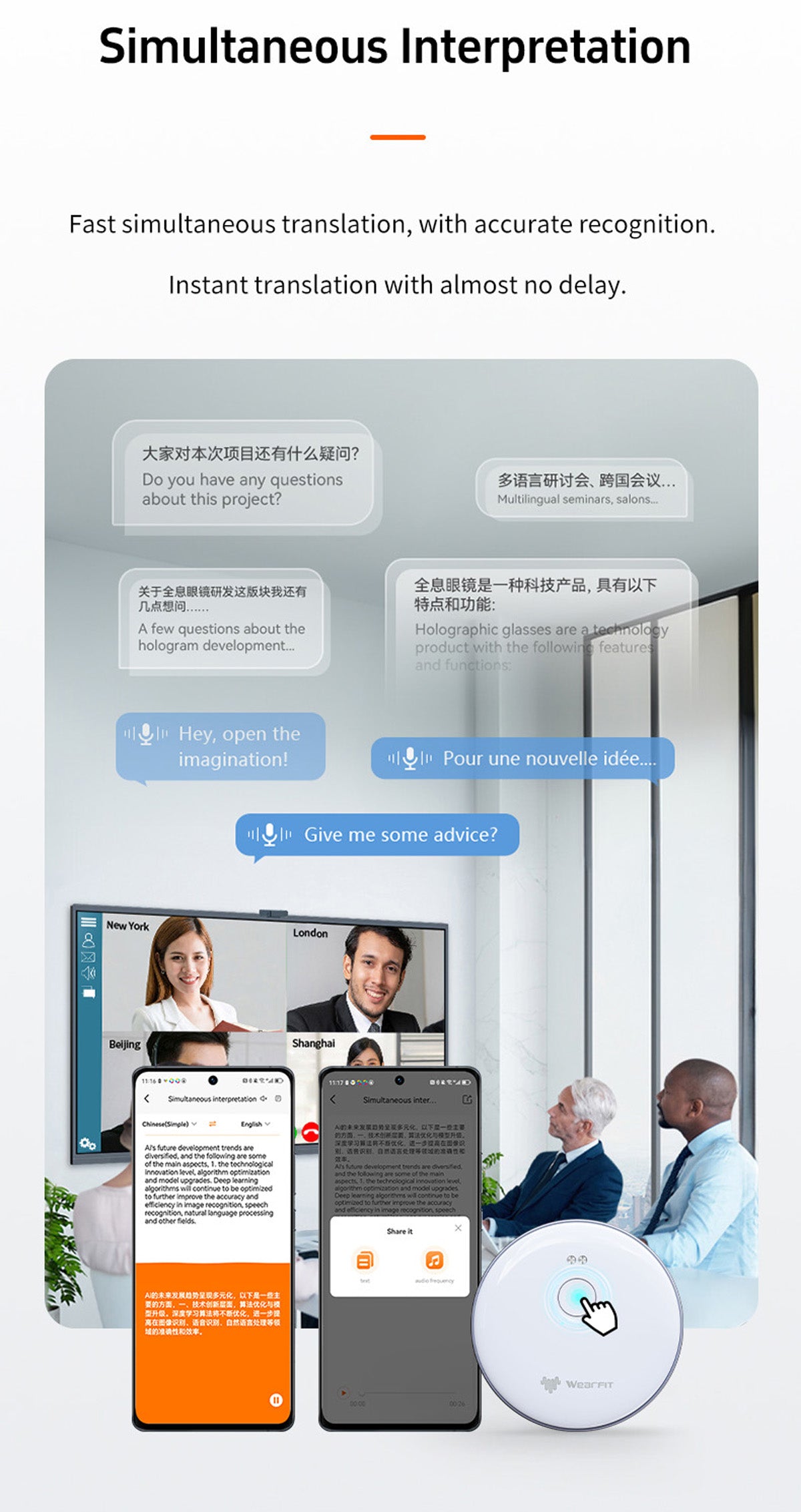 AI-102 Mobile Translation Assistant with Bluetooth 5.4, Real-time Translation, 6-Day Battery Life