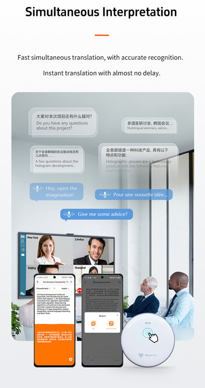AI-102 Mobile Translation Assistant with Bluetooth 5.4, Real-time Translation, 6-Day Battery Life